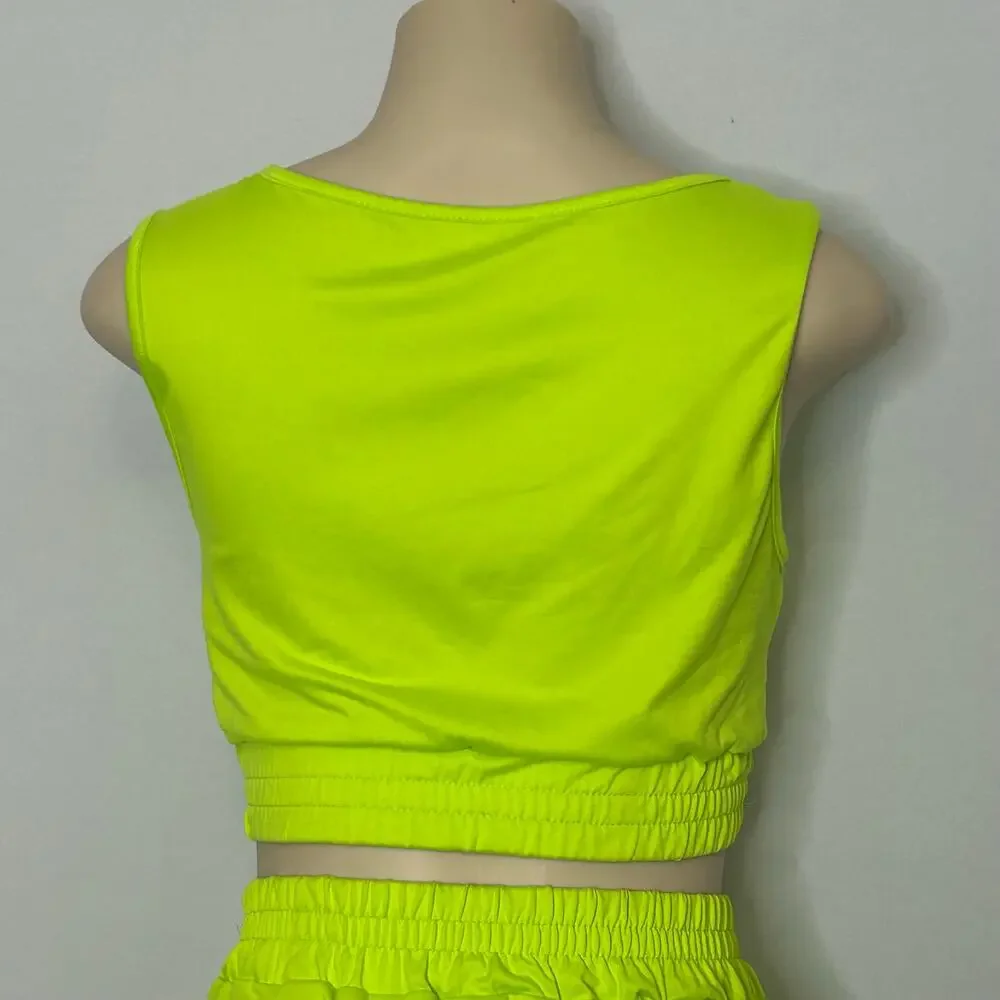 SHEIN Neon Lime Green Two-Piece Crop Top & Midi Skirt Set Women’s Size Small